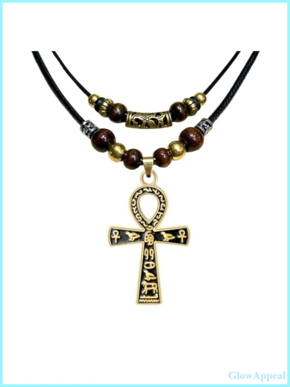 Egyptian Ankh Cross Pendant Necklace Stainless Steel Hieroglyphic Symbol 20in